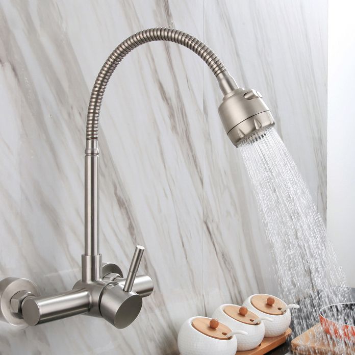 304 Stainless Steel Kitchen Faucet High Arch with Sprayer Bridge Faucets