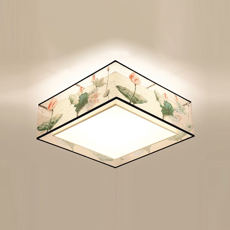 Green Geometric Ceiling Flush Mount Light Traditional Fabric Bedroom Ceiling Lamp