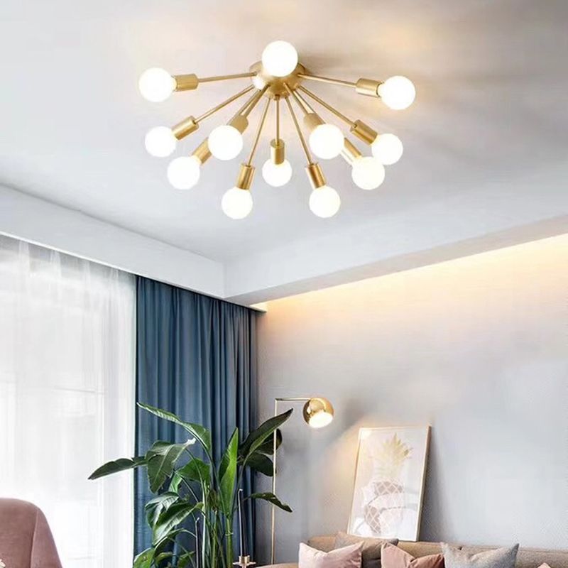 Industrial Sputnik Ceiling Mounted Light 12-Light Metal Semi Flush Light Fixture for Living Room