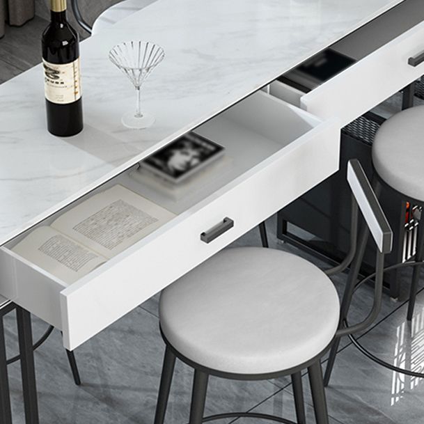 Marble Bistro Bar Desk with Rectangle Table Top White Double Pedestal Table-41.3" H