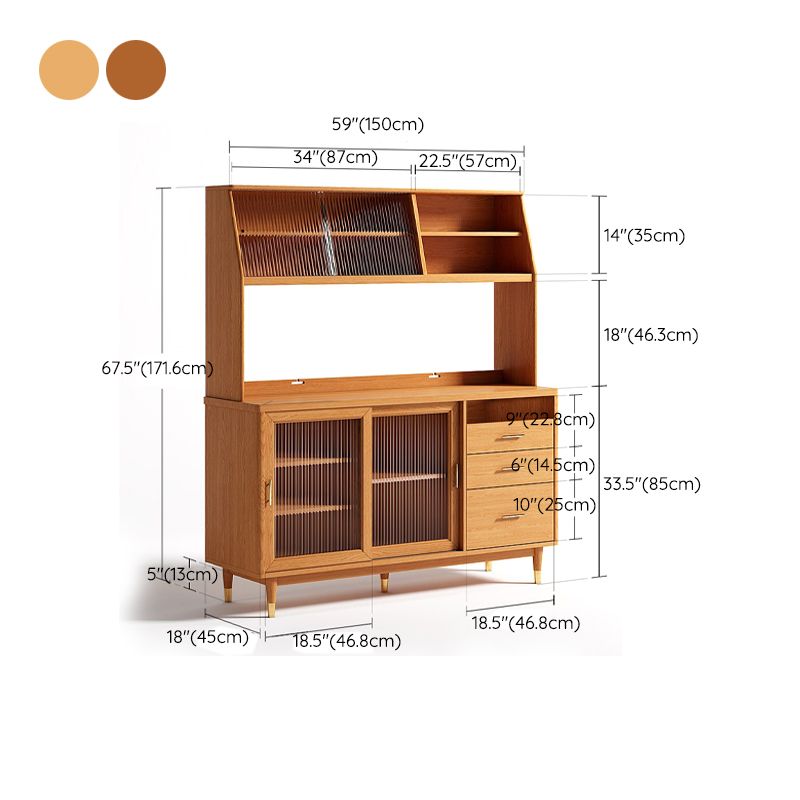 Modern Poplar Dining Hutch Glass Doors Display Cabinet with Doors for Dining Room