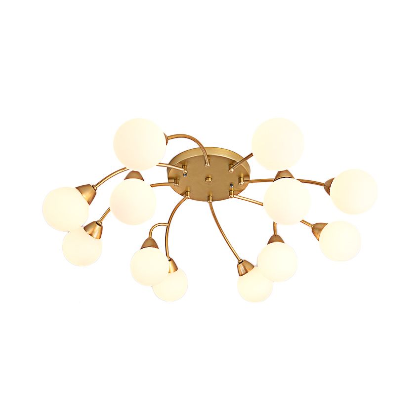 Grape Shape Semi Flush Lamp Modernist Amber/Smoky/Cream Glass 6/12 Lights Gold Led Semi Flush Mount Light Fixture