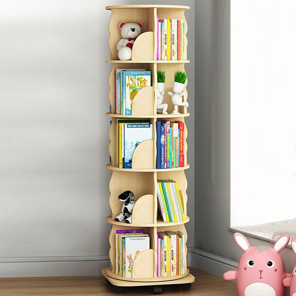 Wood Bookcase, 18.5" W, Cylinder Multi Tiers Bookcase Shelve for Bedroom