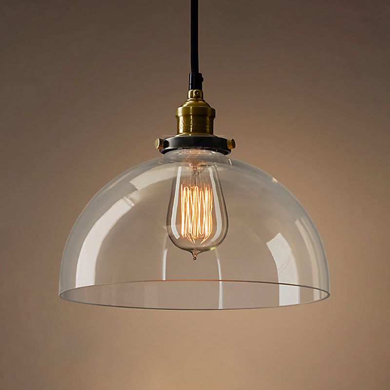 1-Light Clear Glass Pendant Lamp, Contemporary Industrial Hanging Light for Restaurant