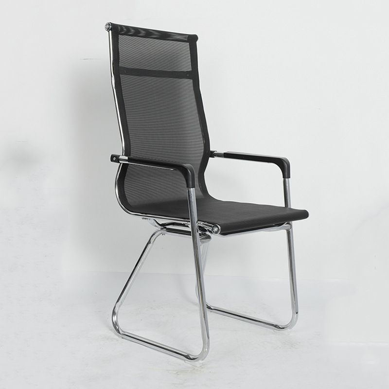 Silver Metal Modern Conference Chair Mid-Back / High Back Mesh and Leather Chair