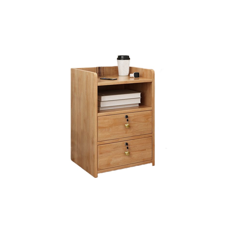 Modern Open Storage Bed Nightstand Drawers Included Rubber Wood Night Table for Bedroom