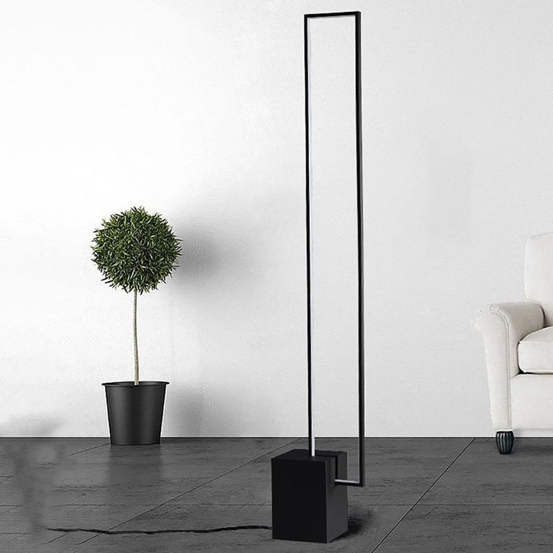 Minimalist Rectangular Standing Light Metallic Living Room LED Floor Light in Black