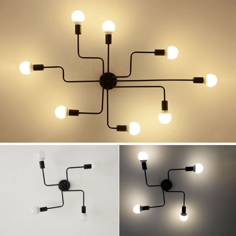 Industrial -Stil Spread Semi Flush Mount Lighting Metall Halbmontage Beleuchtung in Schwarz