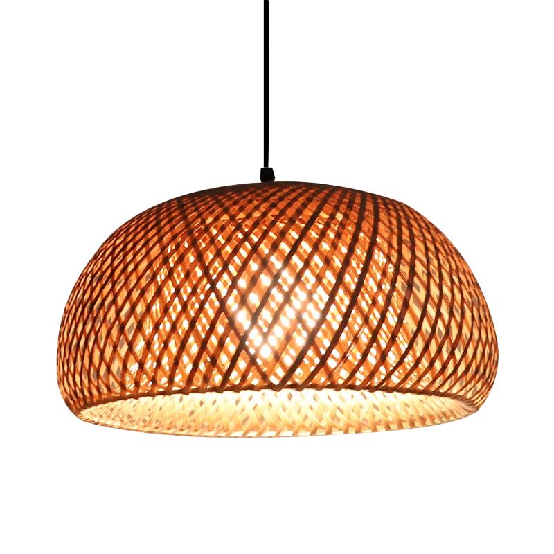 Double Dome Shade Bamboo Hanging Light Asia 12 "/ 15" de large 1 tête de tête de tête beige pour salon