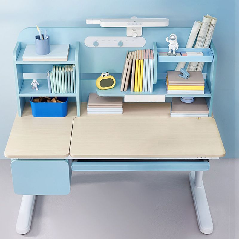 Adjustable Study Desk Home Solid Wood Student Desk with Storage Shelves