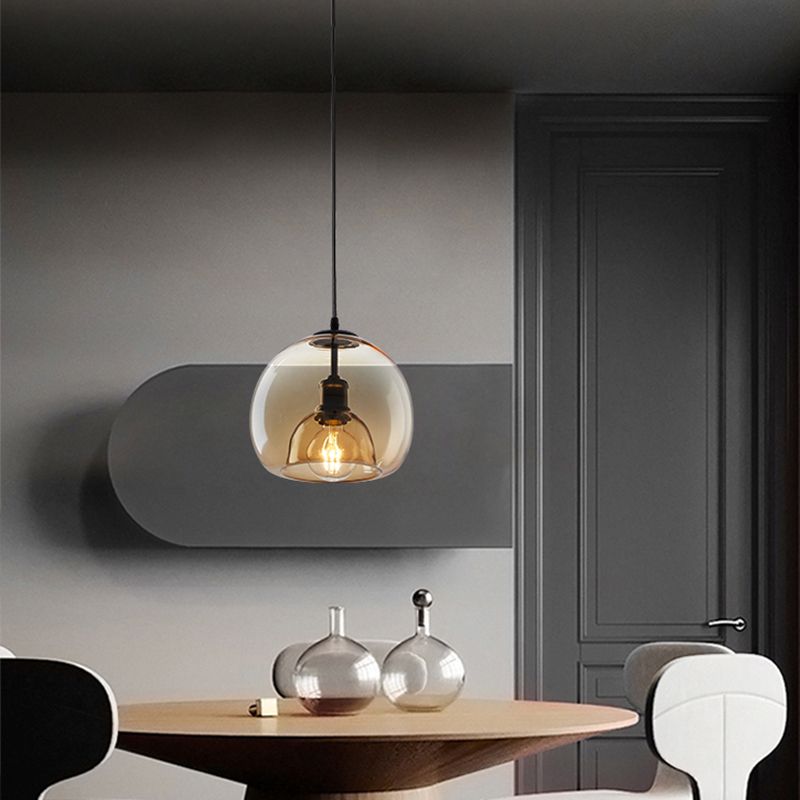 1 / 3 - Light Island Pendant Light in Dark Black Metal and Glass Ceiling Pendant Fixture