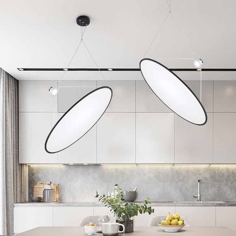 Black Oval Ceiling Pendant Minimalist LED Panel Acrylic Chandelier in Warm Light