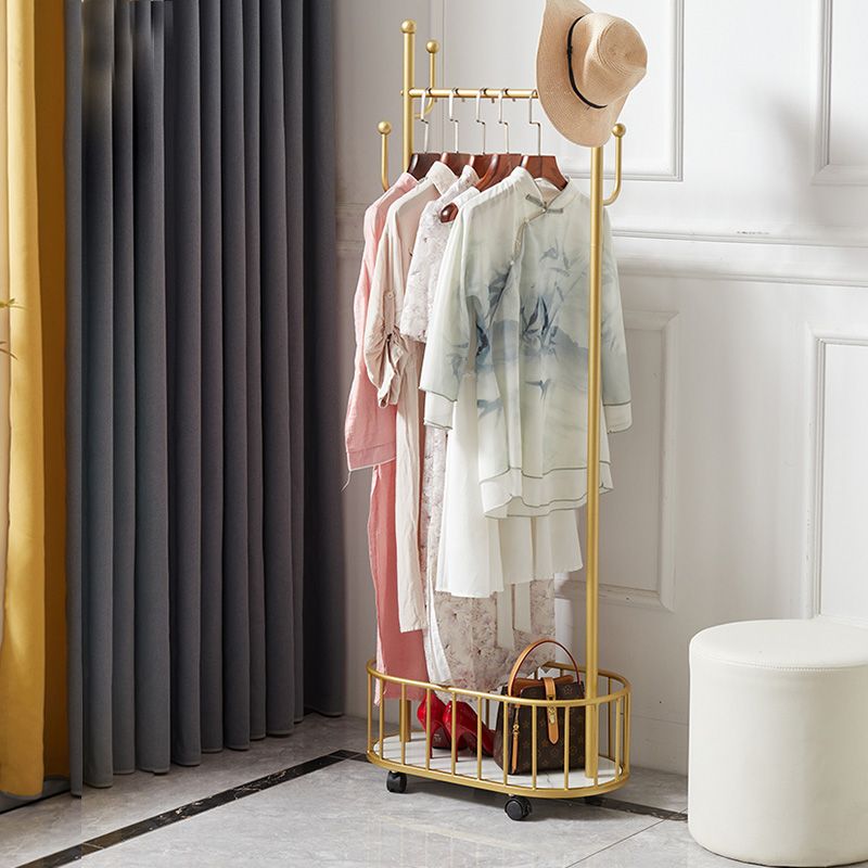 Gorgeous Metal Coat Rack Basket Storage Clothes Hanger with Castors