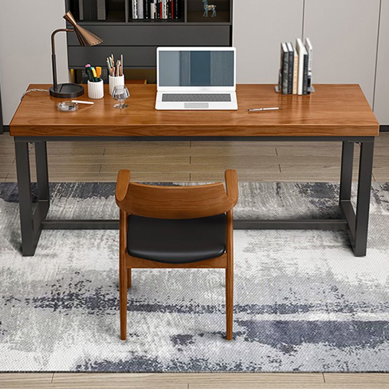 Industrial Rectangular Writing Desk Solid Wood Office Desk with Trestle Base