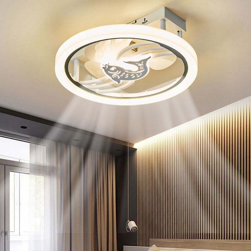 Acrylic Circle LED Ceiling Fan Light Modern Style White Semi Flush Mount Lighting for Bedroom