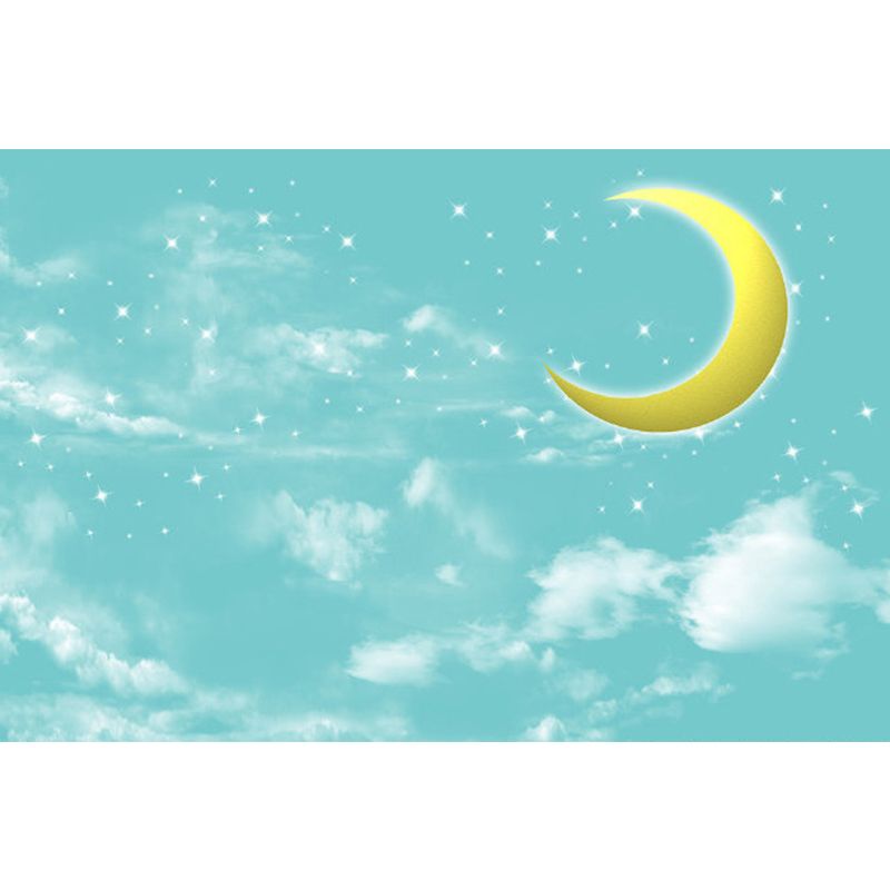 Moon and Stars Mural Decal Kid's Style Non-Woven Textured Wall Covering in Soft Color