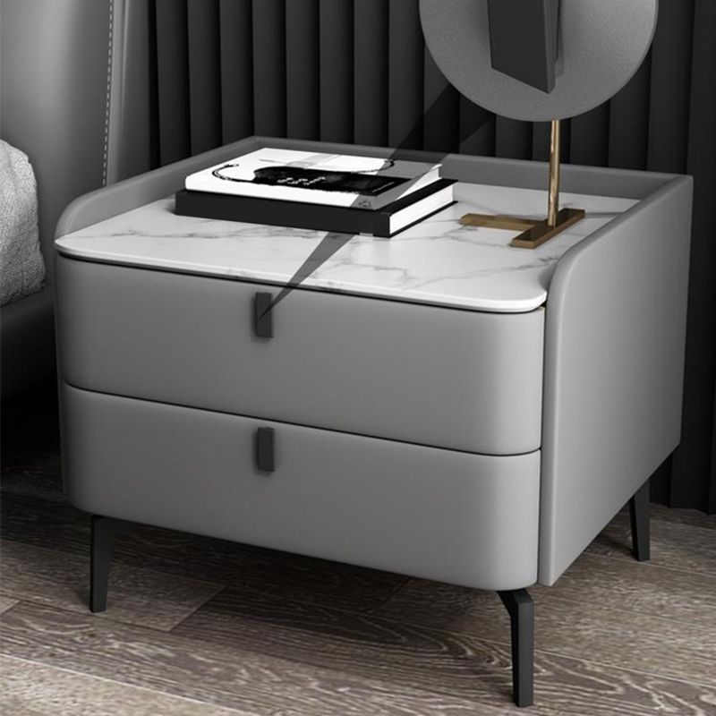 2 Drawers Modern Accent Table Nightstand Antique Finish Bed Nightstand