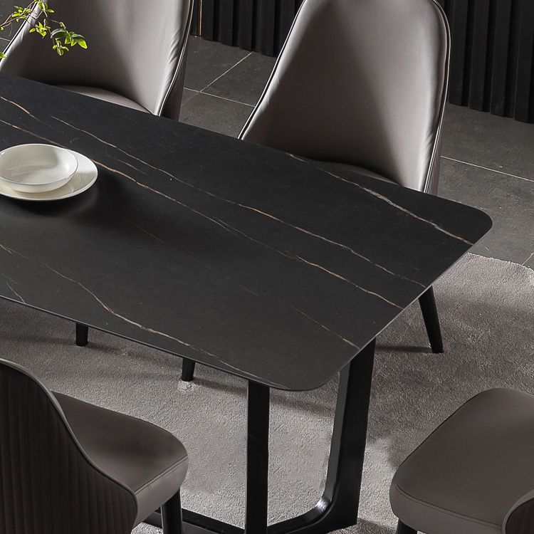 Industrial Sintered Stone Dining Table Trestle Base Rectangle Table for Home