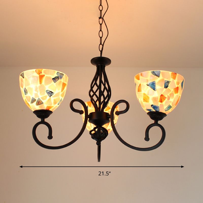 Dome Shell Chandelier Light Mediterranean 5/6/8 Lights beige lampe suspendue pour chambre à coucher