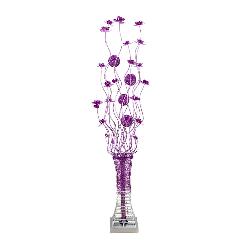 Purple LED Floor Lamp Art Decor Aluminum Pagoda Flower Floor Standing Light with Twig Design