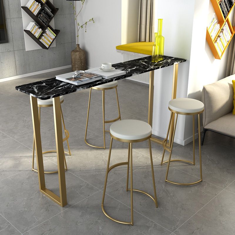 Glam Rectangle Bar Table Faux Marble Trestle Base Bistro Bar Desk