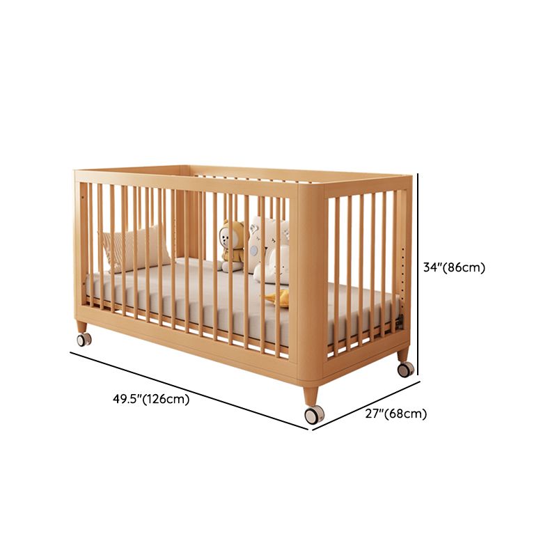 3-in-1 Natural Convertible Crib Modern Solid Wood Baby Crib with Casters