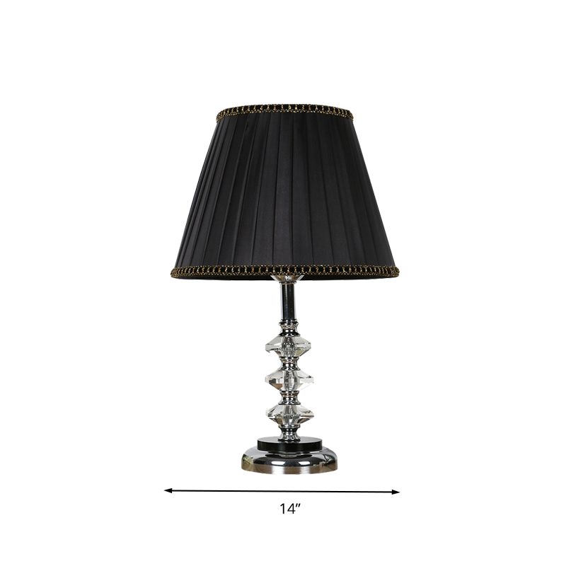 Tissu de chevet conique Light Minimalisme 1 lampe de table de nuit à chambre claire légère en noir avec déco cristallin