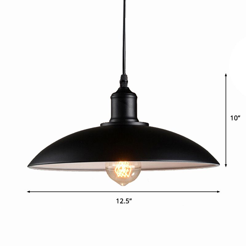 Industrial Domed Suspension Lighting Single-Bulb Metal Ceiling Hang Lamp in Black