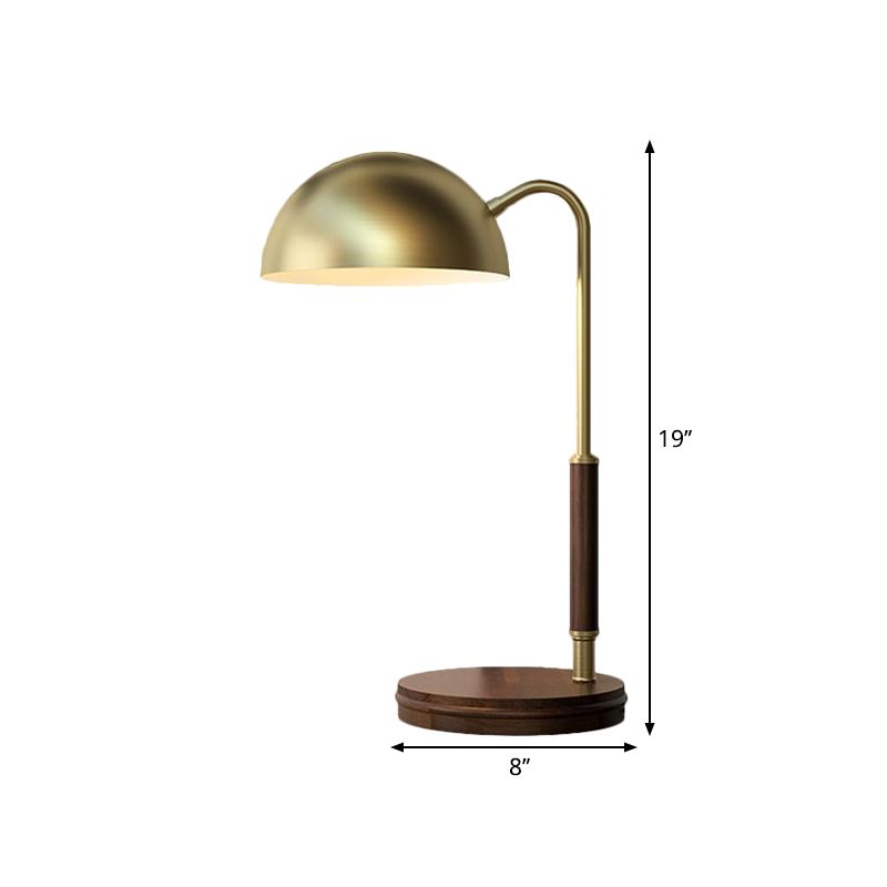 Metal Dome Shade Table Lighting Simple 1 Head Brown Finish Night Lamp with Curvy Arm for Living Room