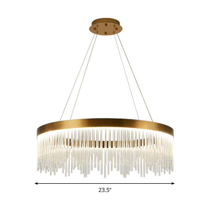 Tube Hanging Chandelier Modernist Crystal LED Brass Ceiling Pendant Light in Warm/White Light, 16"/23.5"/31.5" Wide