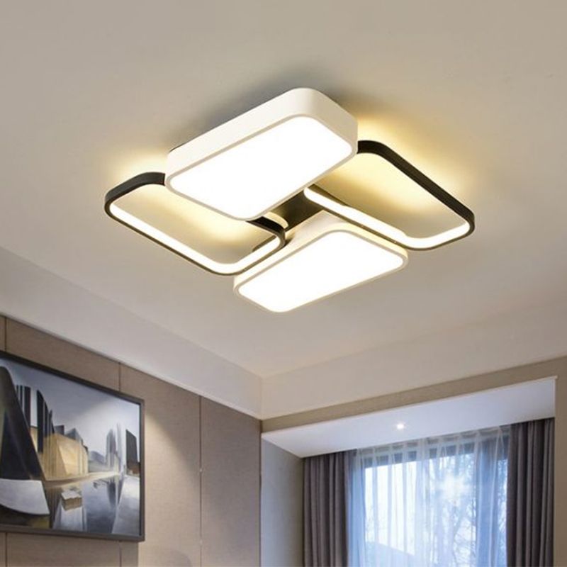 Black-White Trapezoid LED Ceiling Flush Modernist Metallic Semi Flush Mount Lighting in Warm/White/3 Color Light