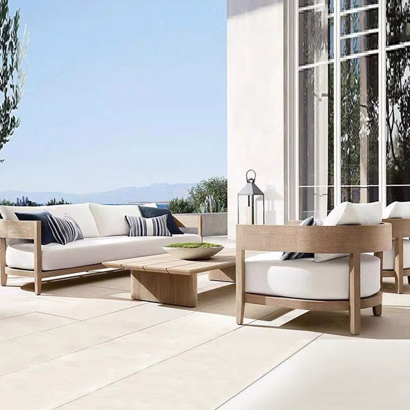 Wooden Outdoor Sofa Arc Shape Contemporary Style Tuxedo Arm Loveseat