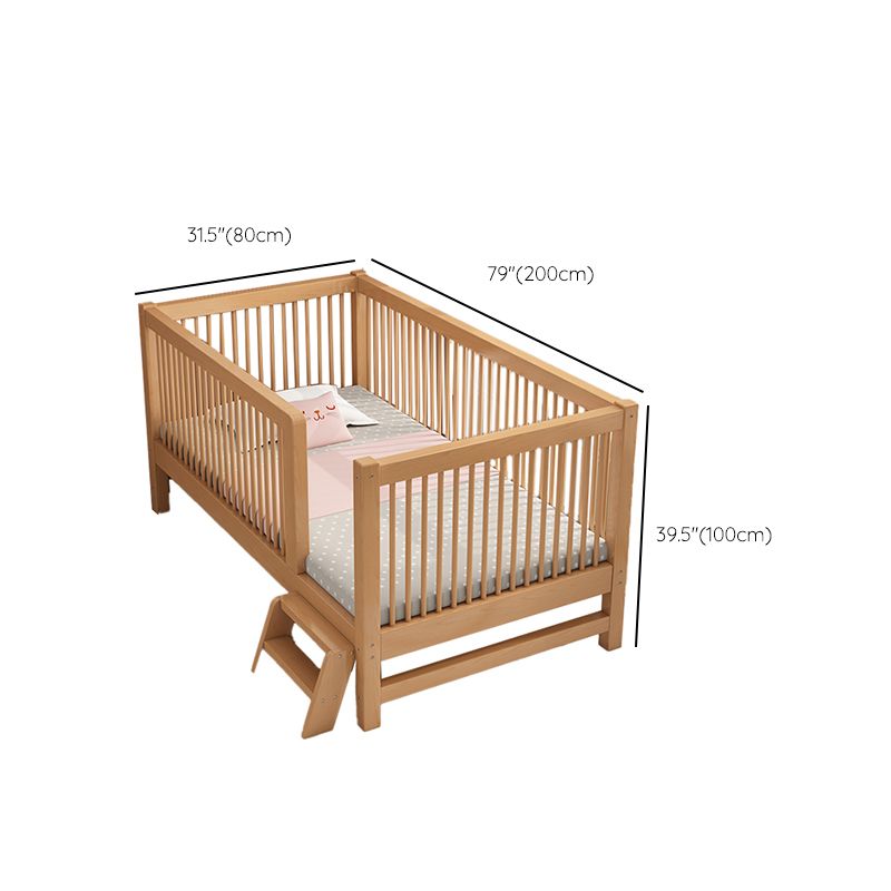 Contemporary Solid Wood Nursery Crib in Mature with Guardrail