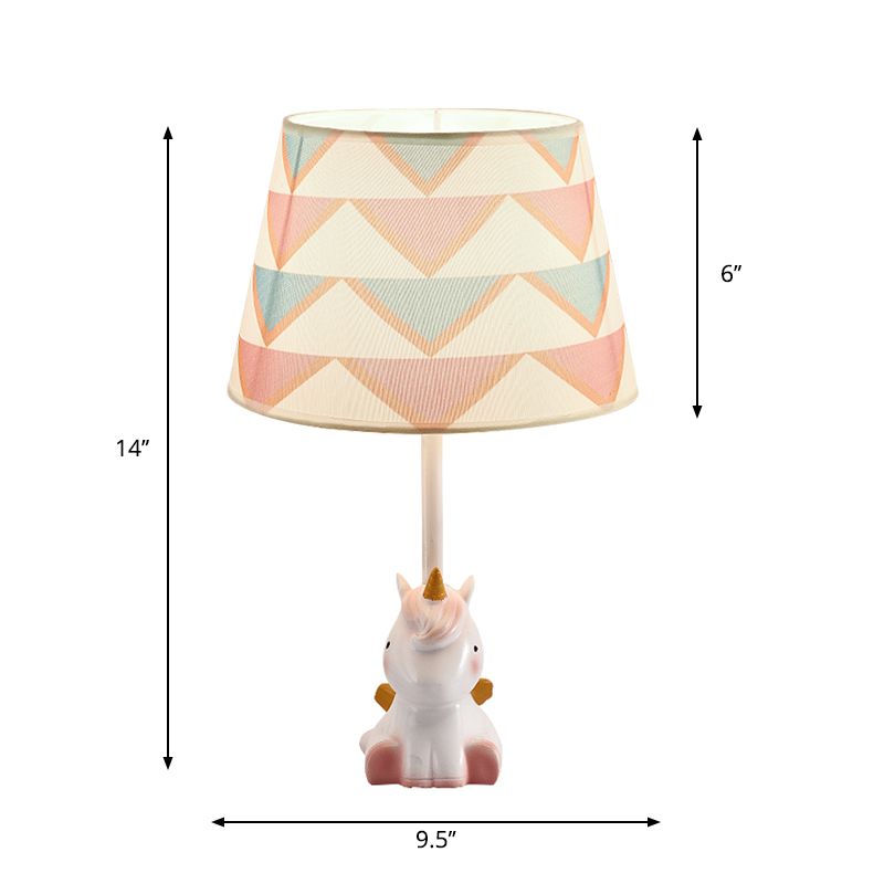 Fabric Cone Reading Lamp Cartoon 1 Light White/Pink/Blue Table Light with Rainbow Unicorn Base