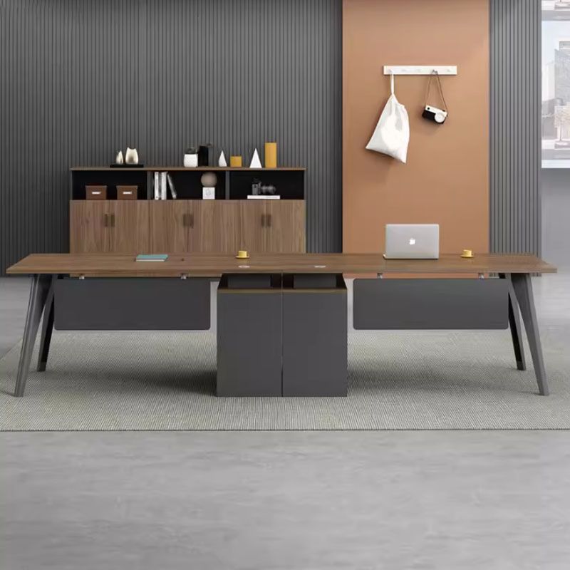 Rectangular Shaped Office Writing Table Wood with Metal Legs in Natural/Brown