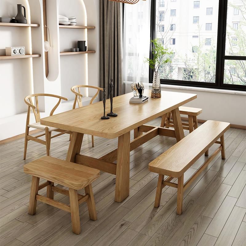 Modern Rectangle Dining Table Solid Wood Dining Table with Trestle Base