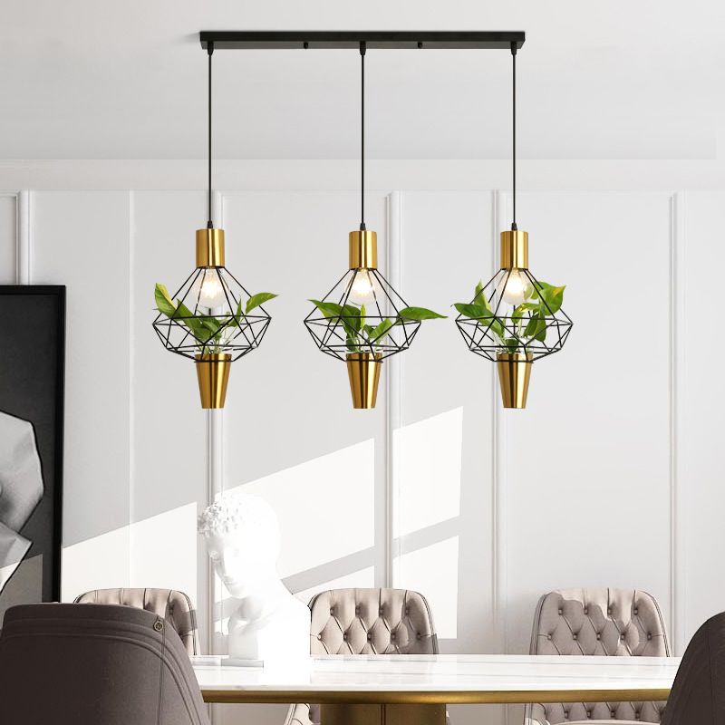 Metal Ceiling Pendant Light Loft-Style Gold Geometric Dinning Room Hanging Light Fixture