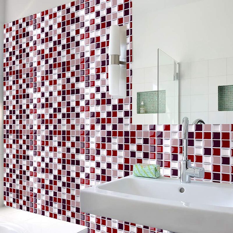 Brick Red Mosaic Tile Wallpaper Panel Set Removable Wall Art for Bathroom, Self-Stick