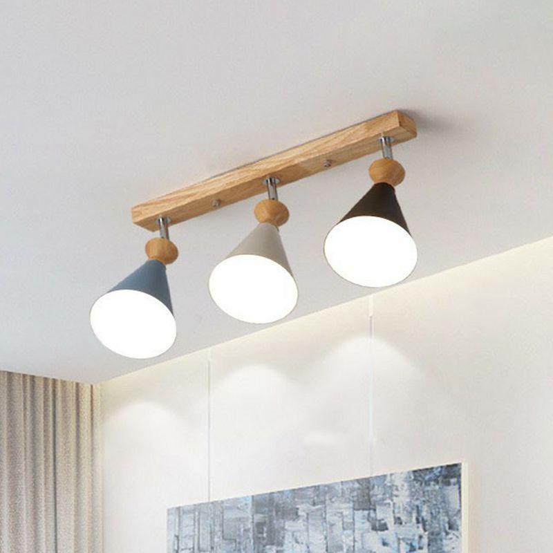 Nordic Conical Semi Flush Light Metal 3 Lights Living Room Adjustable Ceiling Mounted Lamp