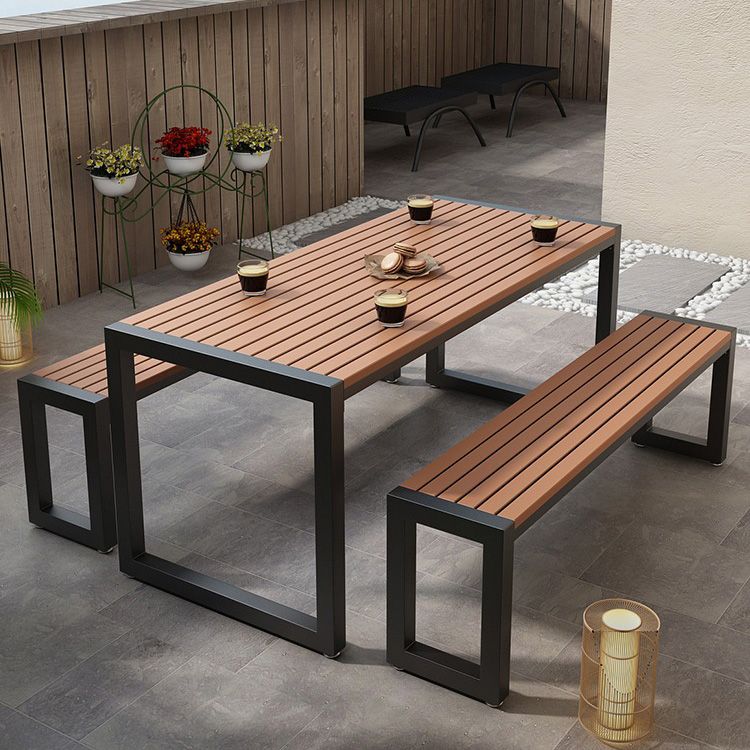 Contemporary Brown Dining Table Rectangle UV Resistant Dining Table