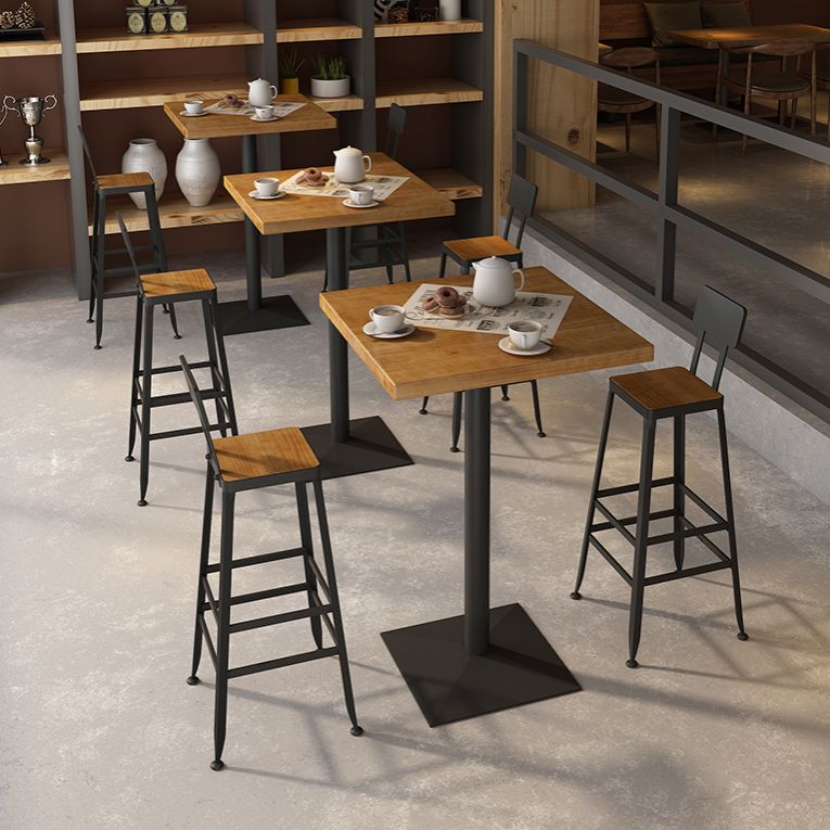 Industrial Square Hemlock Bar Dining Table Iron Indoor Bistro Table with Single Pedestal