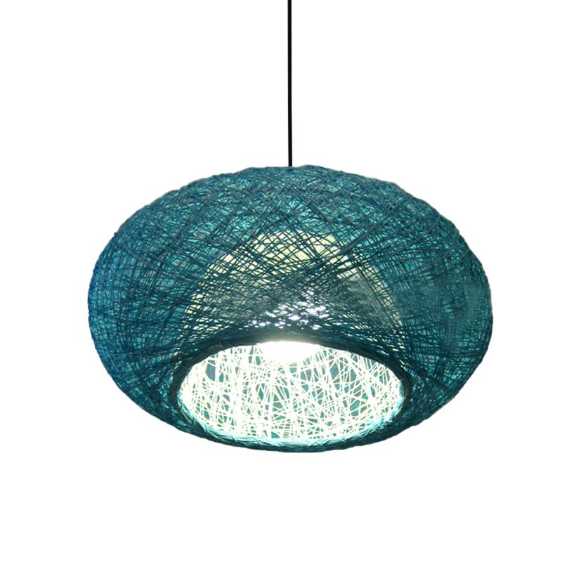 Asiatico 1 lampadina a sospensione blu lampada sospensione soffitto a soffitto con tonalità rattan