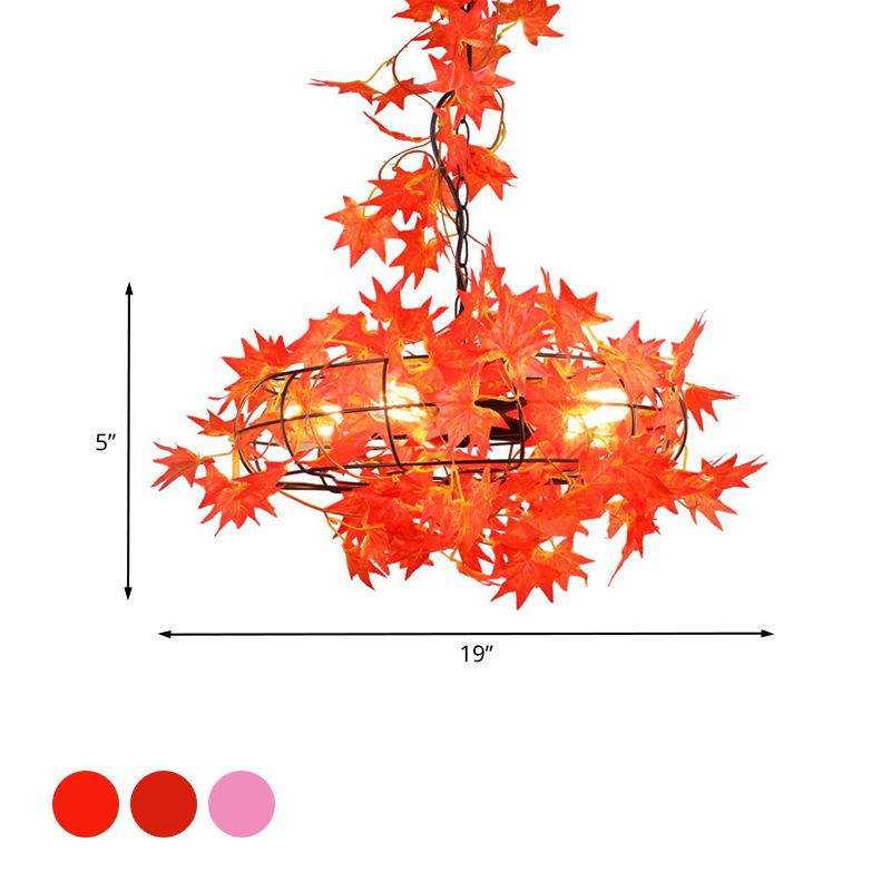 5 Leuchten Deckenleuchter Bauernhaus Ventilator Käfig Eisenabschlusspendant mit orange und rotem Ahornblatt/roter Rose -Deko