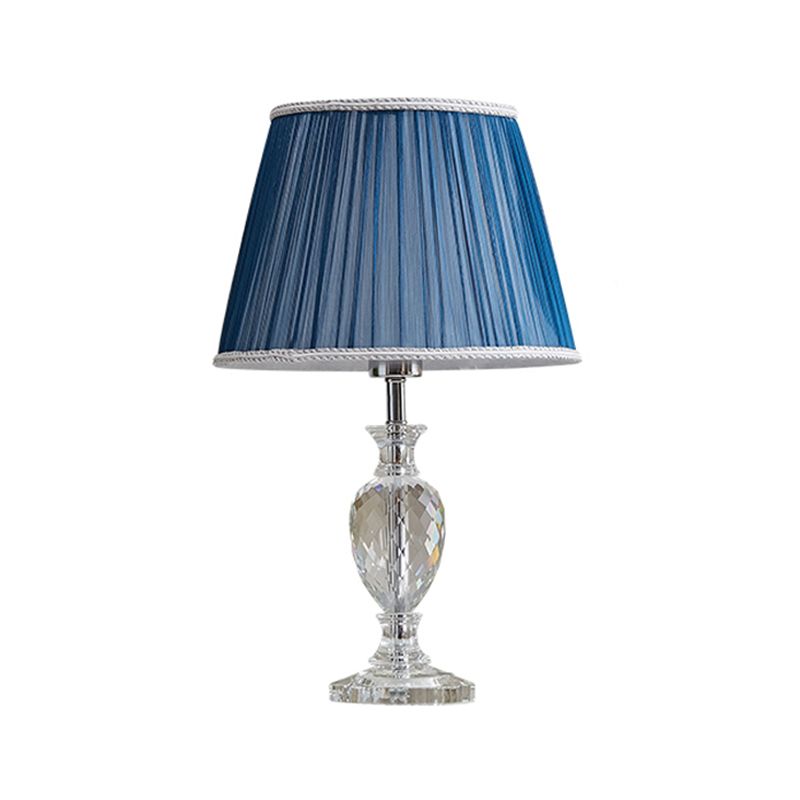 Traditional Pleated Shade Crystal Nightstand Lamp 1 Head Fabric Table Light in Yellow/Blue for Parlor