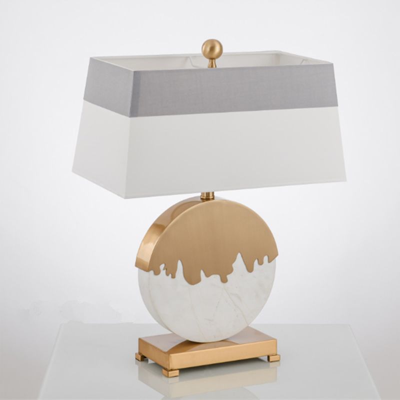 Pagoda Fabric Table Light Contemporary Single Brass and White Nightstand Lamp with Round Base