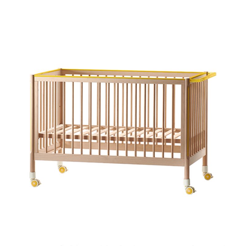 Farmhouse / Country Beech with Guardrail Light Wood with Casters/Wheels Baby Crib