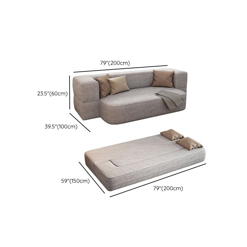 Contemporary Grey Convertible Sofa Upholstered Square Arms Sleeper Sofa