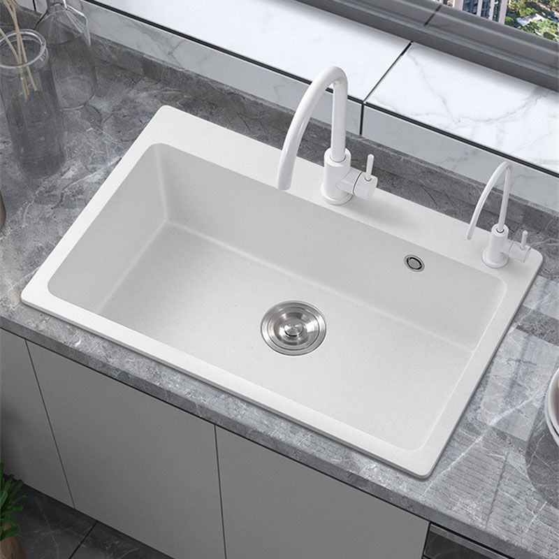 Drop-In Kitchen Sink Quartz Single Basin Kitchen Sink with Basket Strainer