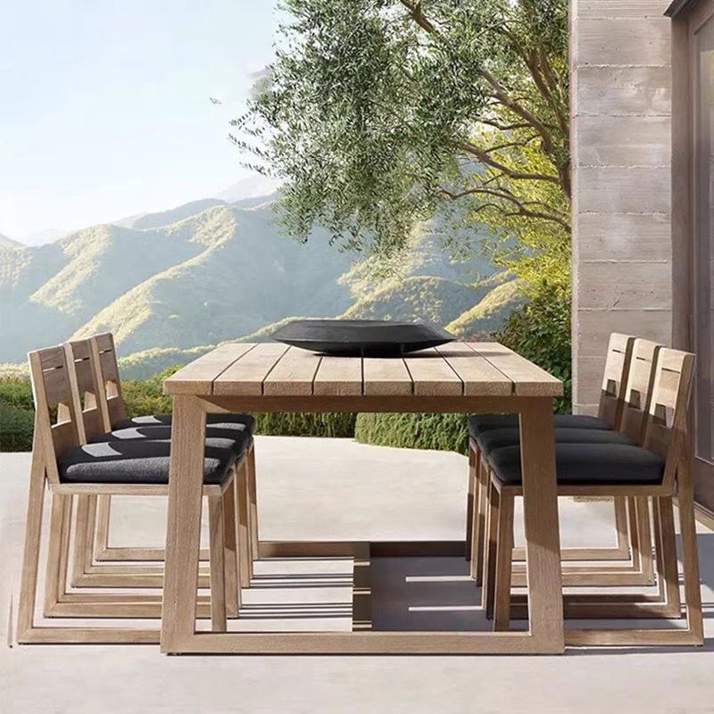 Modern Patio Dining Side Chair Natural Solid Wood Removable Cushion Teak