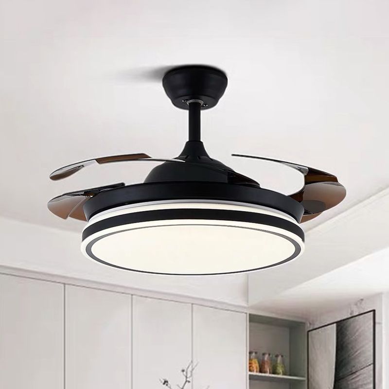 Acrylic Black/White Ceiling Fan Lamp Round LED Antique Semi Mount Lighting with 3-Blade, 42" Wide